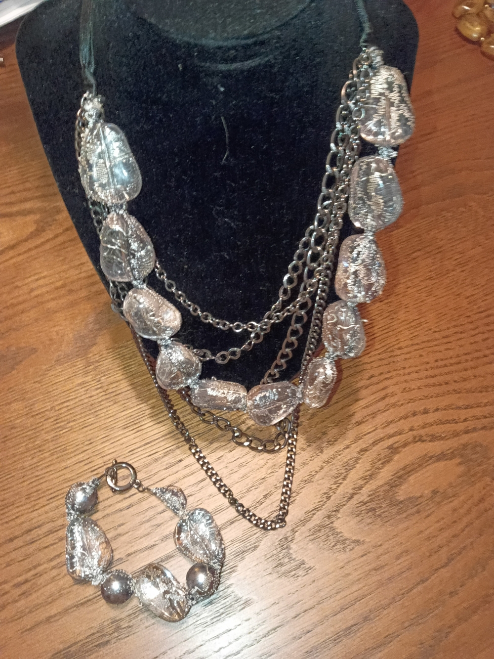 Silver Multi-Strand Beaded Necklace and Bracelet Set